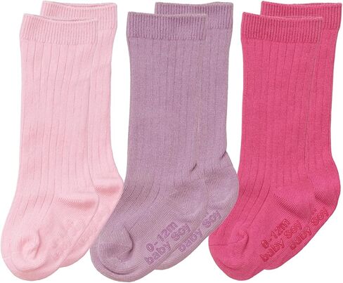 Babysoy Non-Slip Baby Girl & Boys Knee High Socks - Organic Cotton & Azlon Fiber - Newborn, Infant, Toddler - Set of 3 in Saudi Arabia