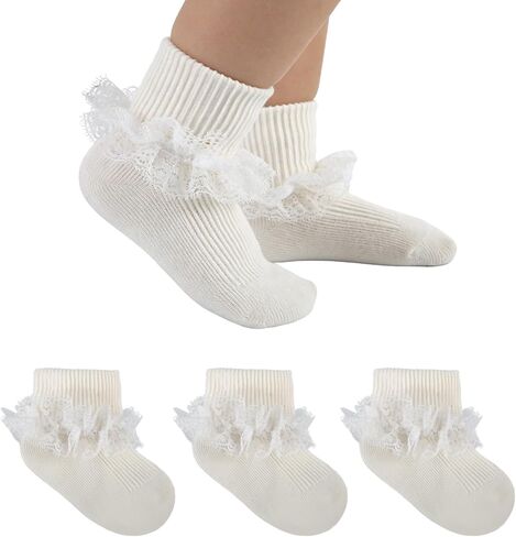 Baby Girl Ruffle Socks Double Lace Turn Cuff Cotton Fancy Ankle Frilly Dress Socks for Newborn Infant Toddler Girls in Saudi Arabia