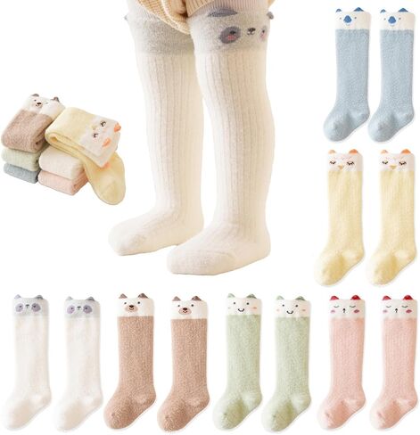 Baby Toddler Knee High Socks Girl Boy Warm Thick Tube Stockings Newborn Infant Floor Crawling Long Socks 6 Pairs in Saudi Arabia
