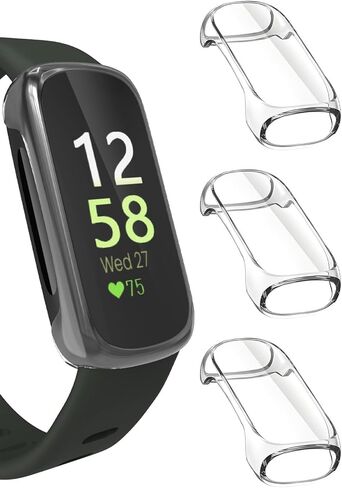 3 عبوات من حافظات الحماية الشفافة المتوافقة مع واقي الشاشة Fitbit Inspire 3 من مادة TPU الشاملة الممتصة للصدمات، غطاء الوجه الكامل الرفيع للغاية، ملحقات استبدال المصد للساعة الذكية Inspire 3 in Saudi Arabia