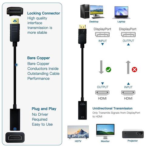 2 × محول DisplayPort أسود إلى HDMI 4K منفذ DisplayPort أحادي الاتجاه، موصل DisplayPort مطلي بالذهب يوصل جهاز كمبيوتر أو كمبيوتر محمول أو أجهزة مزودة بمنفذ DisplayPort إلى شاشة أو تلفزيون مع منفذ HDMI بواسطة YTXXDEUS in Kuwait