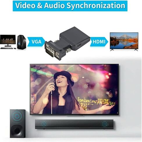 VGA to HDMI Adapter with Audio Male VGA to Female HDMI Converter Laptop to TV 720P/1080i/1080P Resolution Support Accessory in Saudi Arabia