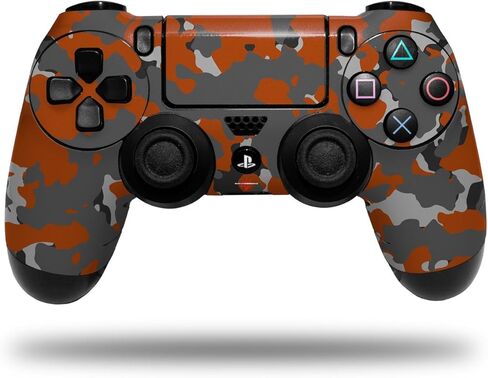 غلاف لاصق من الفينيل متوافق مع وحدة تحكم Sony PS4، PlayStation 4 الأصلية النحيفة وPro WraptorCamo Old School Camouflage Camo Orange Burnt (وحدة التحكم غير متضمنة) in Kuwait