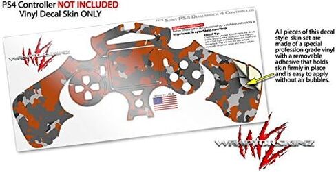غلاف لاصق من الفينيل متوافق مع وحدة تحكم Sony PS4، PlayStation 4 الأصلية النحيفة وPro WraptorCamo Old School Camouflage Camo Orange Burnt (وحدة التحكم غير متضمنة) in Kuwait