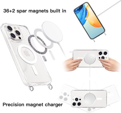 حافظة هاتف UnnFiko Crossbody لهاتف iPhone 17 Pro Max متوافقة مع Magsafe Clear، حافظة هاتف معدنية مقاومة للصدمات، حافظة هاتف مغناطيسية لهاتف iPhone 17 Pro Max (حبل فضي) in Kuwait