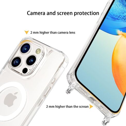 حافظة هاتف UnnFiko Crossbody لهاتف iPhone 17 Pro Max متوافقة مع Magsafe Clear، حافظة هاتف معدنية مقاومة للصدمات، حافظة هاتف مغناطيسية لهاتف iPhone 17 Pro Max (حبل فضي) in Kuwait