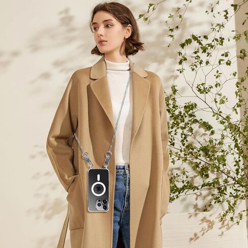 حافظة هاتف UnnFiko Crossbody لهاتف iPhone 17 Pro Max متوافقة مع Magsafe Clear، حافظة هاتف معدنية مقاومة للصدمات، حافظة هاتف مغناطيسية لهاتف iPhone 17 Pro Max (حبل فضي) in Kuwait