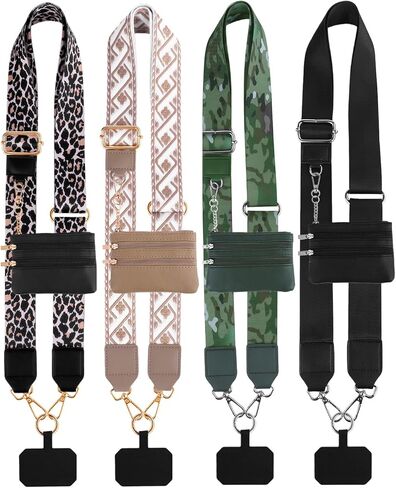 Clip and Go Strap for Phone with Wallet Crossbody, Stylish Versatile Adjustable Phone Strap with Zippered Pouch, Anti Theft Cellphone Lanyard for Women, Protecting Money & Cards (Multi color-4PC) in Saudi Arabia