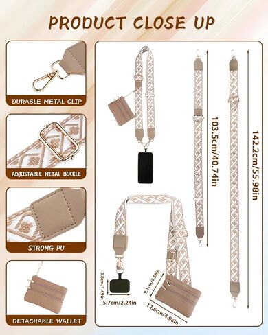 Clip and Go Strap for Phone with Wallet Crossbody, Stylish Versatile Adjustable Phone Strap with Zippered Pouch, Anti Theft Cellphone Lanyard for Women, Protecting Money & Cards (Multi color-4PC) in Saudi Arabia