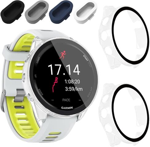 Liuyuxi [حافظة ساعة 2+4 قطع لـ Garmin Forerunner 970 مع واقي شاشة مدمج، تغطية كاملة 360 درجة مع مقابس مقاومة للغبار، غطاء واقٍ مقاوم للتصادم والخدش. in Kuwait