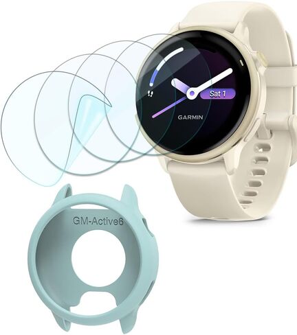 متوافق مع مجموعة واقي الشاشة والحافظة Garmin Vivoactive 6، طبقة واقية ناعمة من مادة TPU عالية الدقة، 【ليست زجاجية】 وحافظات غطاء سيليكون مقاومة للصدمات باللون الأخضر الفاتح (عبوة من 4+1) in Kuwait