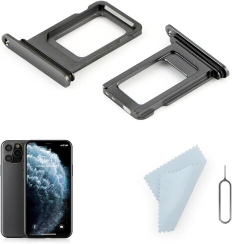 قطعتان من صينية بطاقة SIM لهاتف iPhone 11 Pro/11 Pro Max بديل حامل فتحة بطاقة SIM لهاتف iPhone 11 Pro/11 Pro Max مع دبوس إخراج مفتوح (أسود) in Kuwait