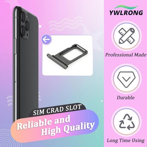 قطعتان من صينية بطاقة SIM لهاتف iPhone 11 Pro/11 Pro Max بديل حامل فتحة بطاقة SIM لهاتف iPhone 11 Pro/11 Pro Max مع دبوس إخراج مفتوح (أسود) in Kuwait