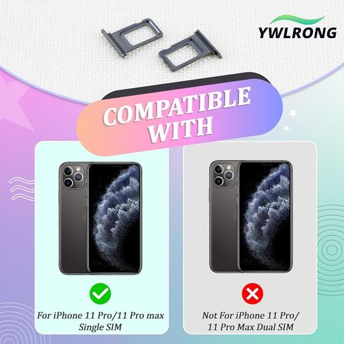 قطعتان من صينية بطاقة SIM لهاتف iPhone 11 Pro/11 Pro Max بديل حامل فتحة بطاقة SIM لهاتف iPhone 11 Pro/11 Pro Max مع دبوس إخراج مفتوح (أسود) in Kuwait