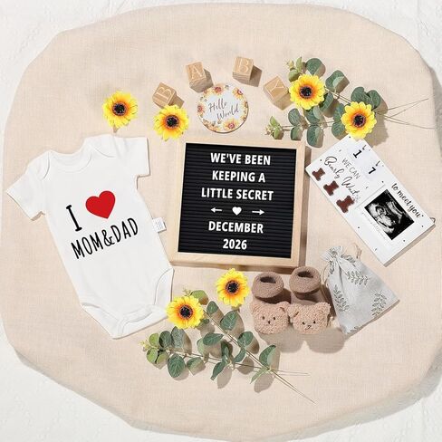 11 Pcs Pregnancy Announcement Set, Pregnancy Reveal Ideas Include Felt Letter Board Sonogram Picture Frame Baby Bodysuit Baby Sock Baby Sign Wood Blocks and Sunflower for Coming Soon Baby Announcement in Saudi Arabia