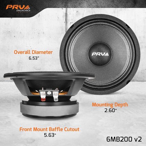 PRV AUDIO 6.5 بوصة مكبر صوت Midbass 6MB200 v2 8 أوم - 200 واط 93.5 ديسيبل 1.5 بوصة ملف صوتي - مكبر صوت 6 بوصة لصوت السيارة مع غناء رائع ولكمة للحاويات المخصصة الصغيرة - صوت احترافي (مفرد) in Kuwait