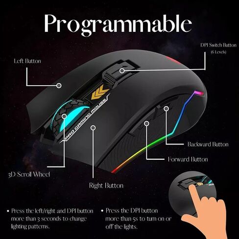 ماوس ألعاب سلكي من HP LED RGB بإضاءة خلفية قابلة للتعديل 6200 نقطة في البوصة 6 أزرار قابلة للبرمجة ماوس USB مريح للاعبين in Kuwait