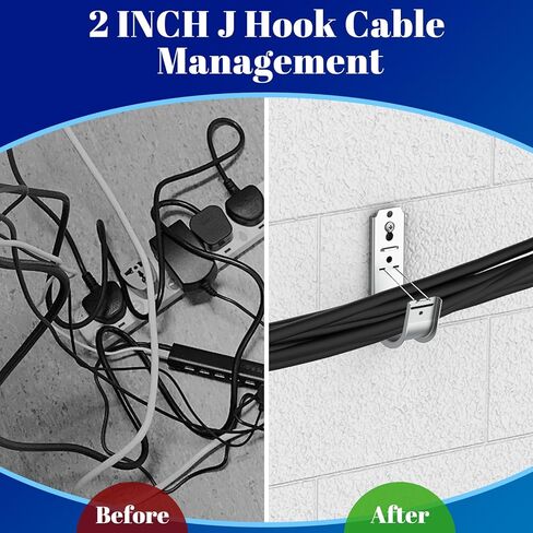 ForoGore 100 Pack 2 Inch J Hook Wall Mount J Hook with Retainer Clip Galvanized Steel Wall Cable Hooks Smooth Round Edge J Hook for Hanging Wire Cable Management & Organization Solution in Kuwait