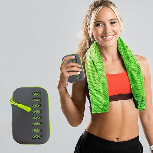 Fast Drying Microfiber Travel Towel with Storage Box, Quick Dry Ultra Soft Compact Gym Towel for Swimming Beach Hiking Yoga Travel Sports Backpack (11.8×31.5Inch, Green) in Saudi Arabia