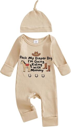 Western Baby Boy Fall Clothes Pony Jumpsuit Horse Riding Long Sleeve Romper Hat Cute Newborn Cowboy Going Home Outfit in Saudi Arabia