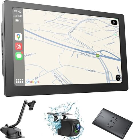 شاشة Apple CarPlay المحمولة عالية الدقة مقاس 9 بوصات لتشغيل السيارة اللاسلكية وشاشة لمس تلقائية تعمل بنظام Android، مع كاميرا احتياطية/ملاحة GPS/موسيقى/تحكم صوتي/بلوتوث/AUX/FM للسيارات والشاحنات in Kuwait