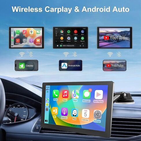 شاشة Apple CarPlay المحمولة عالية الدقة مقاس 9 بوصات لتشغيل السيارة اللاسلكية وشاشة لمس تلقائية تعمل بنظام Android، مع كاميرا احتياطية/ملاحة GPS/موسيقى/تحكم صوتي/بلوتوث/AUX/FM للسيارات والشاحنات in Kuwait