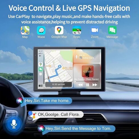 شاشة Apple CarPlay المحمولة عالية الدقة مقاس 9 بوصات لتشغيل السيارة اللاسلكية وشاشة لمس تلقائية تعمل بنظام Android، مع كاميرا احتياطية/ملاحة GPS/موسيقى/تحكم صوتي/بلوتوث/AUX/FM للسيارات والشاحنات in Kuwait