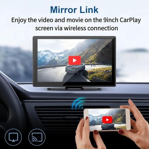 شاشة Apple CarPlay المحمولة عالية الدقة مقاس 9 بوصات لتشغيل السيارة اللاسلكية وشاشة لمس تلقائية تعمل بنظام Android، مع كاميرا احتياطية/ملاحة GPS/موسيقى/تحكم صوتي/بلوتوث/AUX/FM للسيارات والشاحنات in Kuwait
