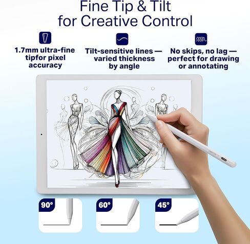 قلم ستايلس لجهاز iPad - لقلم Apple Pencil USB-C مع حساسية للإمالة، رفض راحة اليد، شحن سريع - قلم iPad لعام 2018-2025 Pro/Air/Mini، قلم Apple للرسم وتدوين الملاحظات in Kuwait