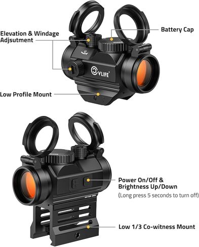 CVLIFE FoxSpook Motion Awake Red Dot Sight، 2 MOA Red Dot Scope Auto On & Off، 1x20mm Red Dot Optics مع ملف تعريف منخفض وحامل سفلي 1/3 للشاهد المشترك، وأغطية عدسات قابلة للطي وجهاز مضاد للانعكاس in Kuwait