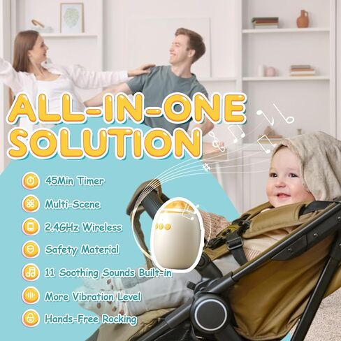 لهاية الأطفال الهزازة مع 11 مشهدًا ضوضاء بيضاء - ملحق عالمي بدون استخدام اليدين لعربات الأطفال وأسرة الأطفال | جهاز تهدئة الطفل قابل لإعادة الشحن ومحمول وقابل للتعديل متعدد المستويات in Kuwait