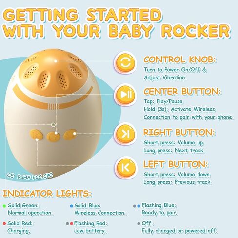 لهاية الأطفال الهزازة مع 11 مشهدًا ضوضاء بيضاء - ملحق عالمي بدون استخدام اليدين لعربات الأطفال وأسرة الأطفال | جهاز تهدئة الطفل قابل لإعادة الشحن ومحمول وقابل للتعديل متعدد المستويات in Kuwait