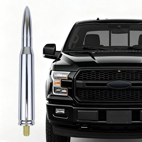 هوائي رصاصة من الكروم 5.5 بوصة، تركيبات هوائي للشاحنة 50 كال، مناسب لسيارة Ford F150 F250 F350 Raptor/Dodge RAM 1500 2500 3500/Chevrolet Silverado & GMC هوائي بديل قصير (كروم) in Saudi Arabia