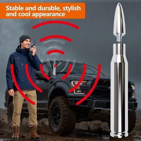 5.5in Chrome Bullet Antenna 50 Cal Truck Antenna Fittings， Fit for Ford F150 F250 F350 Raptor/Dodge RAM 1500 2500 3500/Chevrolet Silverado & GMC Majority Short Replacement Antenna (Chrome) in Saudi Arabia