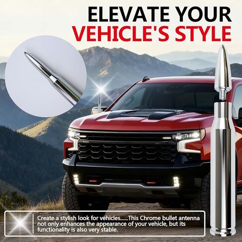 5.5in Chrome Bullet Antenna 50 Cal Truck Antenna Fittings， Fit for Ford F150 F250 F350 Raptor/Dodge RAM 1500 2500 3500/Chevrolet Silverado & GMC Majority Short Replacement Antenna (Chrome) in Saudi Arabia