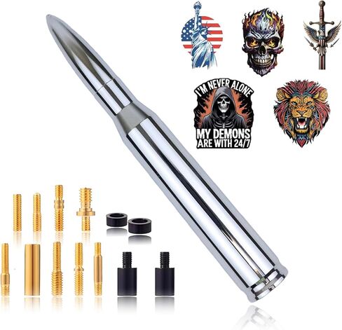 5.5in Chrome Bullet Antenna 50 Cal Truck Antenna Fittings， Fit for Ford F150 F250 F350 Raptor/Dodge RAM 1500 2500 3500/Chevrolet Silverado & GMC Majority Short Replacement Antenna (Chrome) in Saudi Arabia