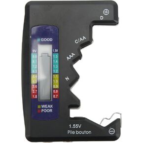 Battery Tester Checker, Digital Battery Capacity Gauge Tester LCD Display Button Cell Analyzer Universal Battery Checker Small Battery Tester for D C N AAA AA 9V 1.5V Battery (Silver)