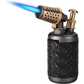 Butane Torch Lighter, Adjustable Refillable Torch Lighters with Safety Lock, Windproof Vintage Antique Lighters with Punch, Blue Jet Flame Cooking Torch for Kitchen/BBQ/Candle/Camping (No Gas)