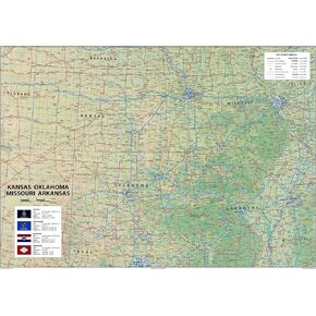 Kansas, Oklahoma, Missouri and Arkansas Physical Poster Map - 23.3 x 16.5 Inches - Paper Laminated