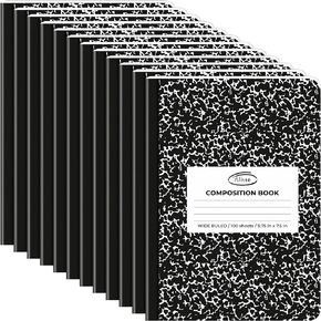 Composition Notebooks 4-Pack | Wide Ruled, 200 Pages (100 Sheets) | Black Marble, Smooth Thick Pages | 9.75x7.5, | School Notebooks, Writing Pads