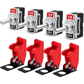 Gebildet 10A/12VDC, 6A/24VDC Universal Rocker Toggle Switch with Waterproof Cap, 2 Pin SPST ON/Off Switch with Metal Bat, Used for Car Auto Truck Boat (Pack of 4)