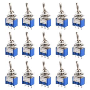 FORIOT 15Pcs MTS-102 Mini Toggle Switch 6A 125V AC Toggle Switch 3-Pin 2-Position ON/ON Miniature Toggle Switch
