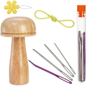 ZOOFOX Darning Mushroom for Socks, Sock Darning Kit with Large Eye Sewing Needles, Sewing Kit for Socks, Hats, Pants, Sweaters Repair Stitching and Crafting Projects