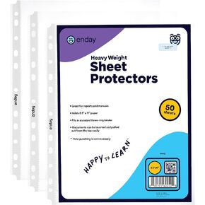 Clear Sheet Protectors for 3 Ring Binder Page Protectors 50 Pack- 8.5" x 11" Non Glare, Clear Heavy Duty Page Protector Binder Sleeves, Plastic Sheet Protectors - by Enday