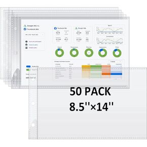 8.5 x 14 Paper Sleeves, 50 PCS, Legal- Size Document Sleeves, Landscape Page Protectors for 3 Ring Binder, Legal Sheet Protectors, Side Loading