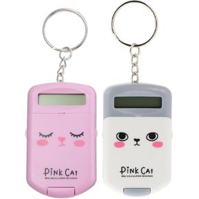 Brain Toy 2pcs Mini Electronic Calculator Keychains, 8 Digits Flip Calculator with Key Ring Portable Calculator Hanging Pendant for Home Office Kids Calculator