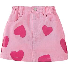 Floerns Girl's Heart Print Elastic Waist A Line Skirt High Waist Denim Skirt