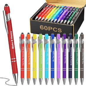 60 Pcs Inspirational Pens Bulk, Motivational Ballpoint Pen with Stylus Tips, Positive Sayings Ink Pens for Writing, Thank You Gifts for Men Women School Office, Black Ink