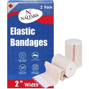 2 Pack Cotton Elastic Bandages Wrap 6 inch x 15 feet with Hook & Loop Closure | Premium Quality, Latex-Free - Reusable Compression Bandage - Ideal for Foot, Wrists, Ankles & Knees Wrap
