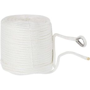 NovelBee 3/8" x 200' Double Braid Nylon Anchor Line with Stainless Steel Thimble (Black)